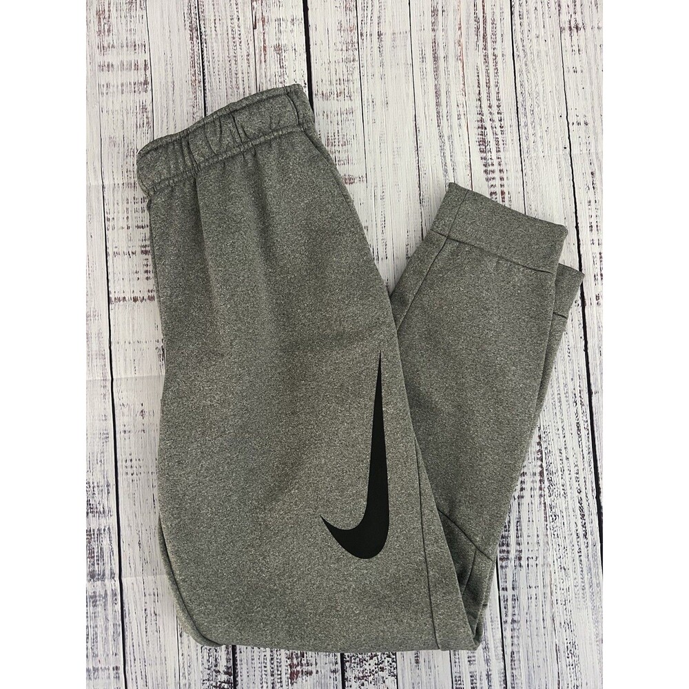 Nike Therma Dri-FIT Fleece Training Jogger Pants Gray Big Swoosh Boys S 8 10